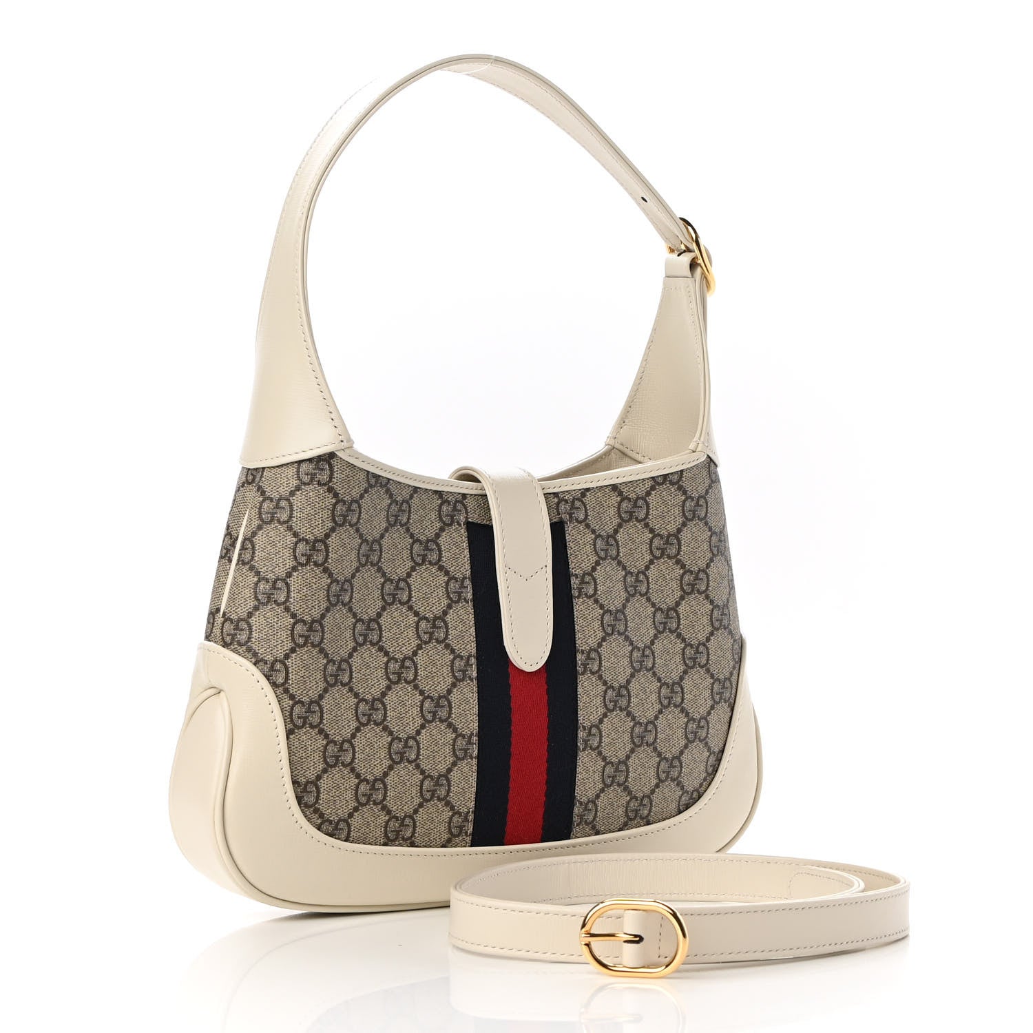 Gucci GG Supreme Monogram Azalea Calfskin Web Small Jackie 1961 Hobo Beige Ebony Mystic White 3 of 9