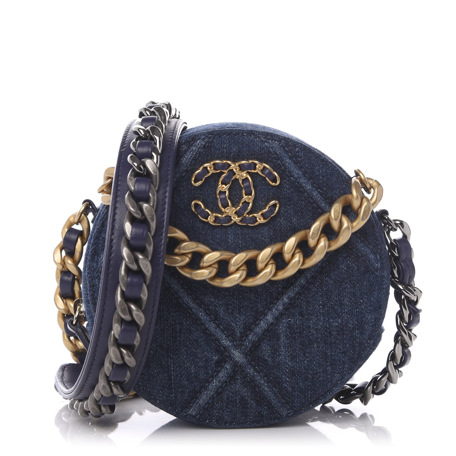 Chanel Denim Quilted Chanel 19 Round Clutch With Chain Blue 1 of 9