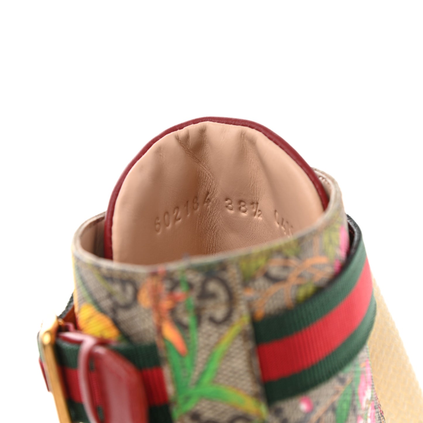 GG Supreme Monogram Flora Lace Up Combat Ankle Boots 38.5 Beige Multicolor Red