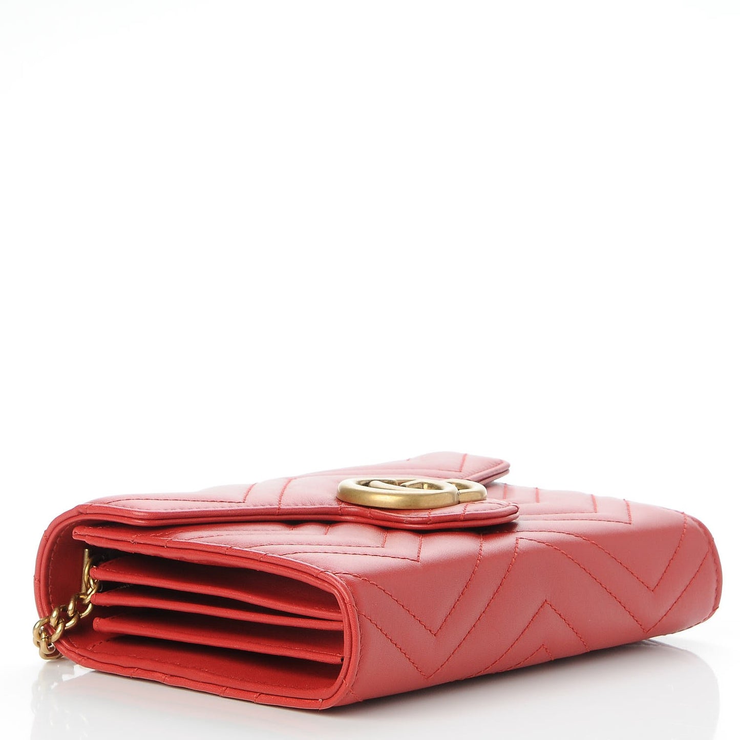 Calfskin Matelasse GG Marmont Chain Wallet Hibiscus Red