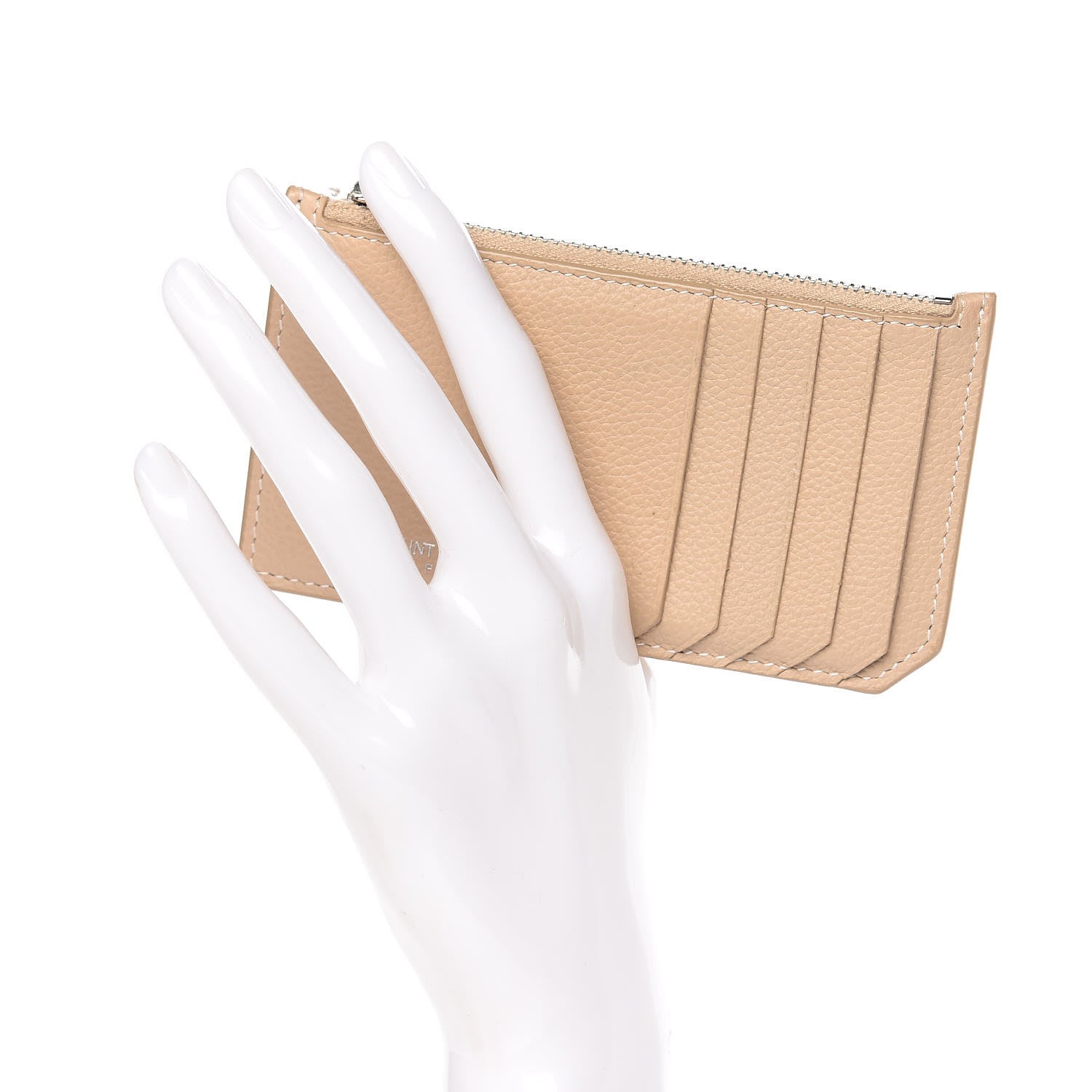 Saint Laurent Grained Calfskin 5 Fragments Zip Pouch Card Holder Nude 2 of 6