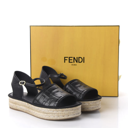 Fendi Nappa FF Embossed Espadrille Platform Sandals 38.5 Black 8 of 8