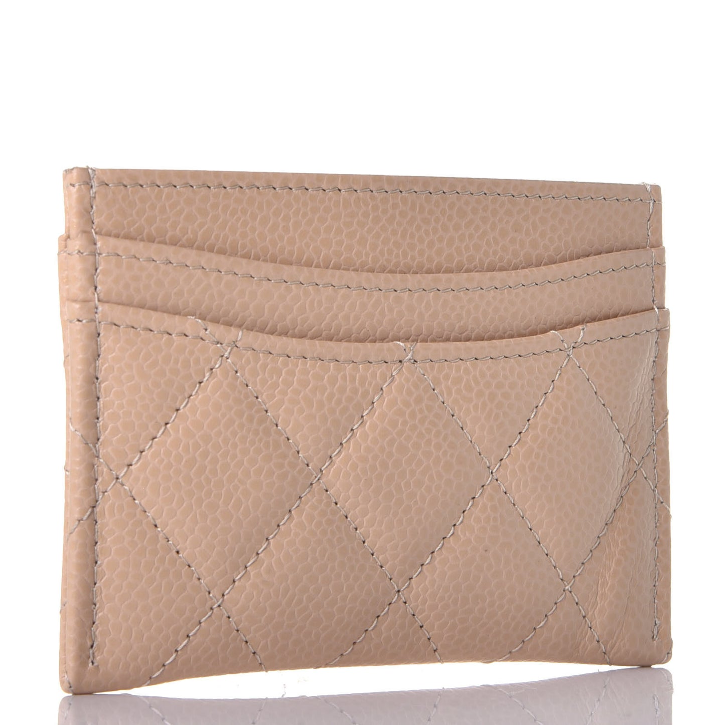 Caviar Quilted Card Holder Light Beige