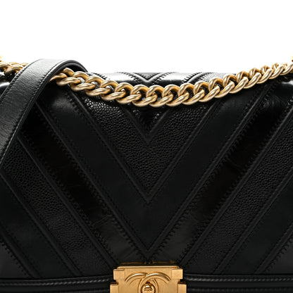 Chanel Calfskin Caviar Suede Chevron New Medium Boy Flap Black 8 of 11