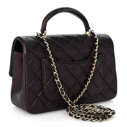 Chanel Iridescent Lambskin Quilted Mini Top Handle Rectangular Flap Burgundy 3 of 10