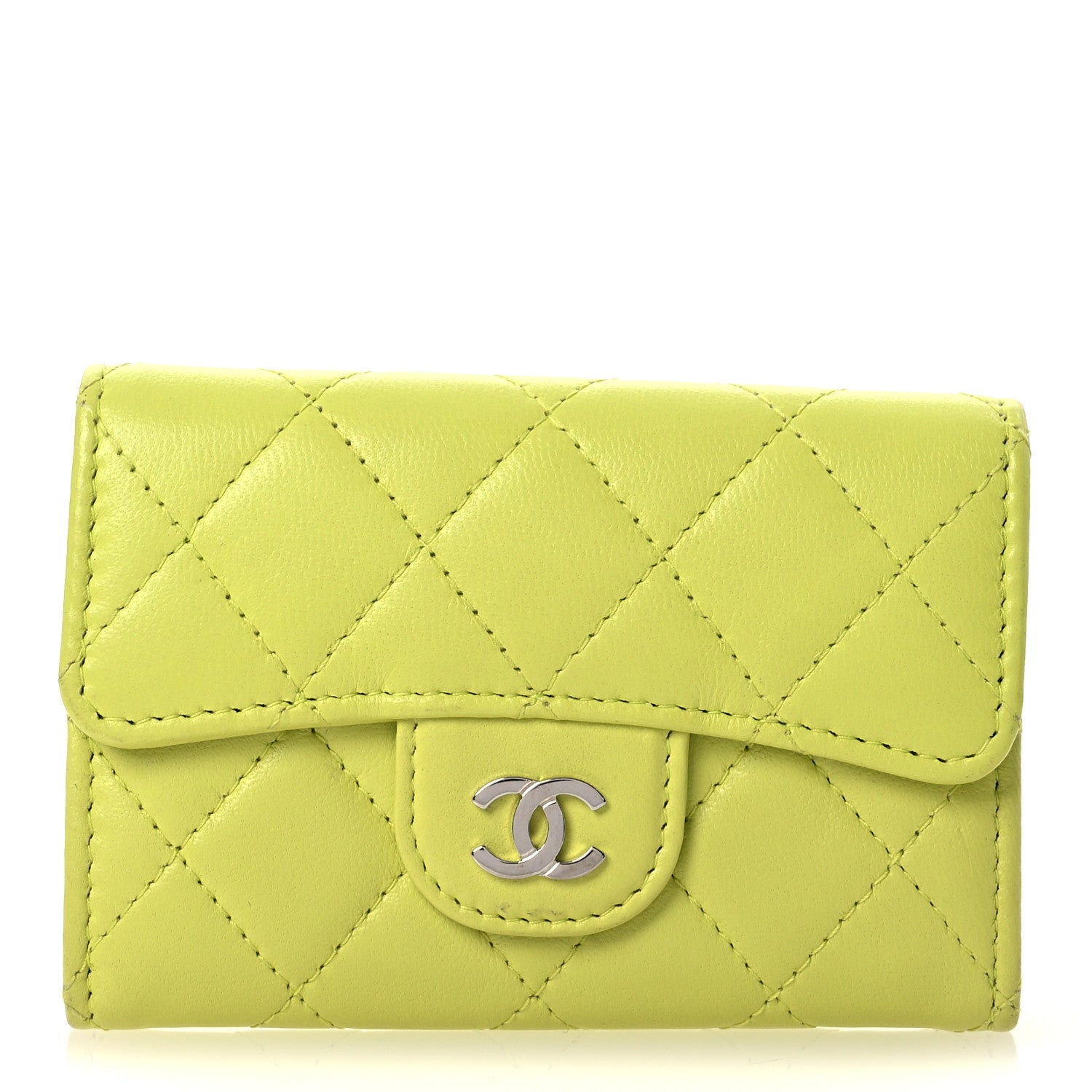 Chanel Lambskin Quilted Flap Card Holder Wallet Yellow 1 of 11