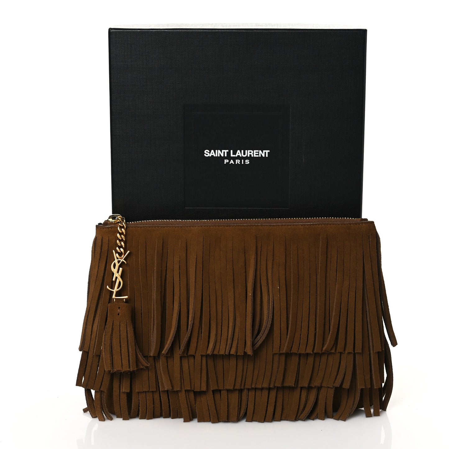 Suede Fringe Medium Clutch Light Ocre