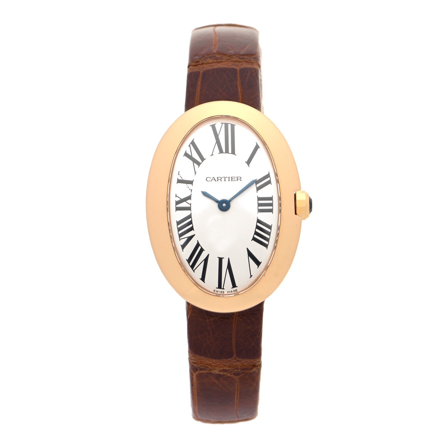 CARTIER 18K Pink Gold Alligator 24mm Baignoire Quartz Watch Brown by FASHIONPHILE