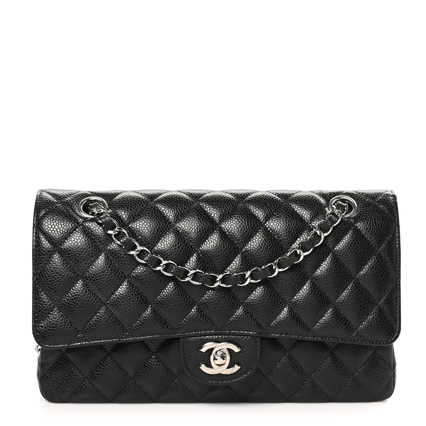 Caviar Quilted Medium Double Flap Black