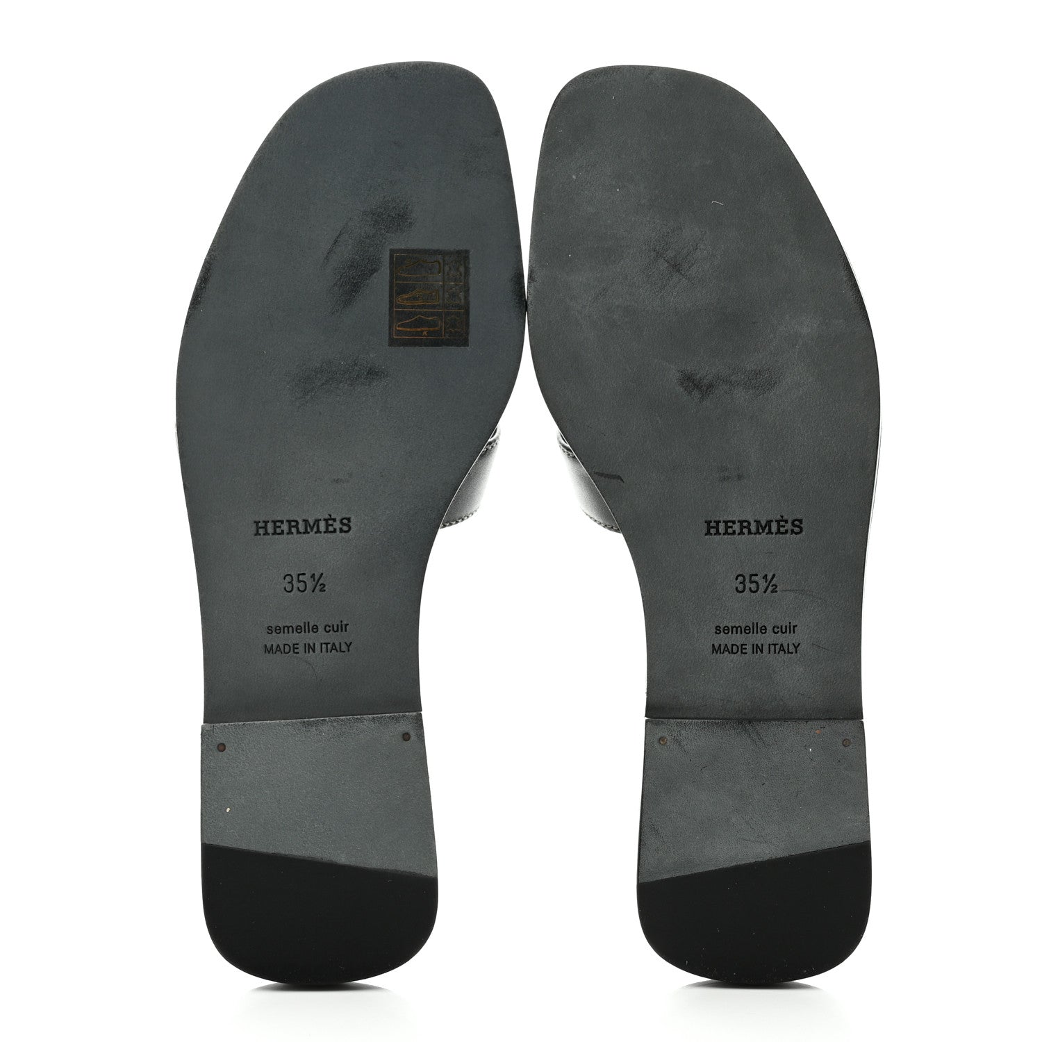 Hermes Box Calfskin Oran Sandals 35.5 Black 5 of 9