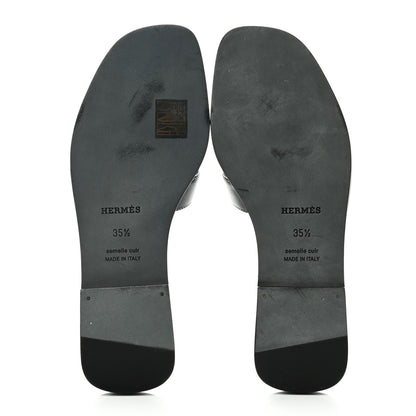 Hermes Box Calfskin Oran Sandals 35.5 Black 5 of 9