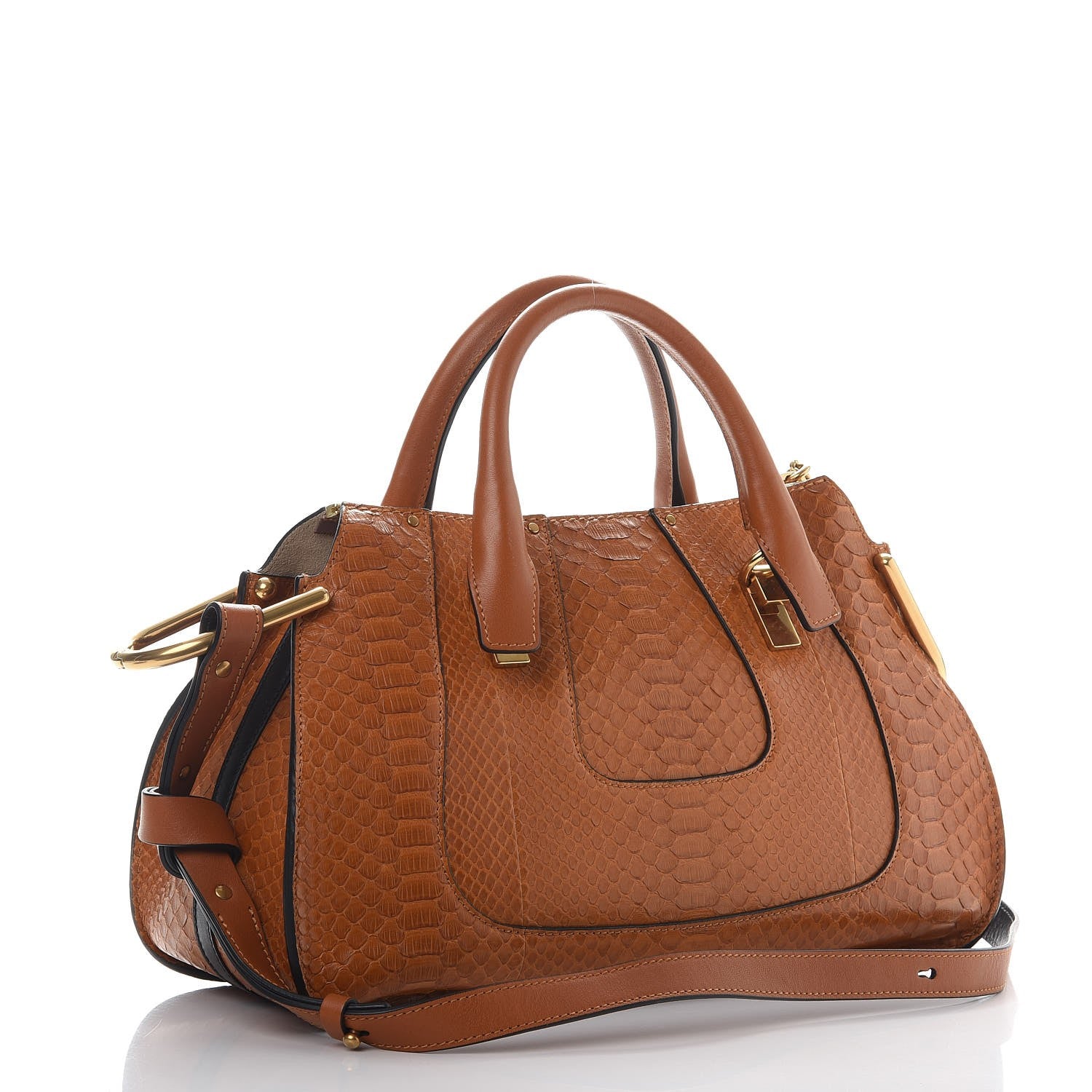 Chloe Python Calfskin Small Hayley Double Carry Satchel Caramel 4 of 9