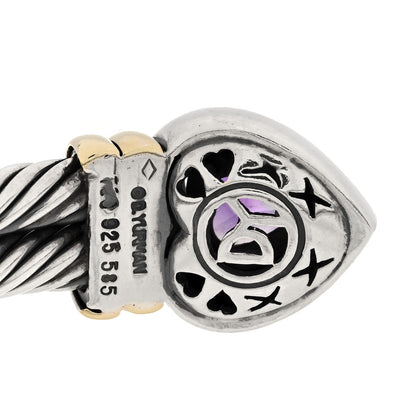 David Yurman Sterling Silver 14K Yellow Gold Amethyst Heart Double Cable Cuff Bracelet 3 of 3