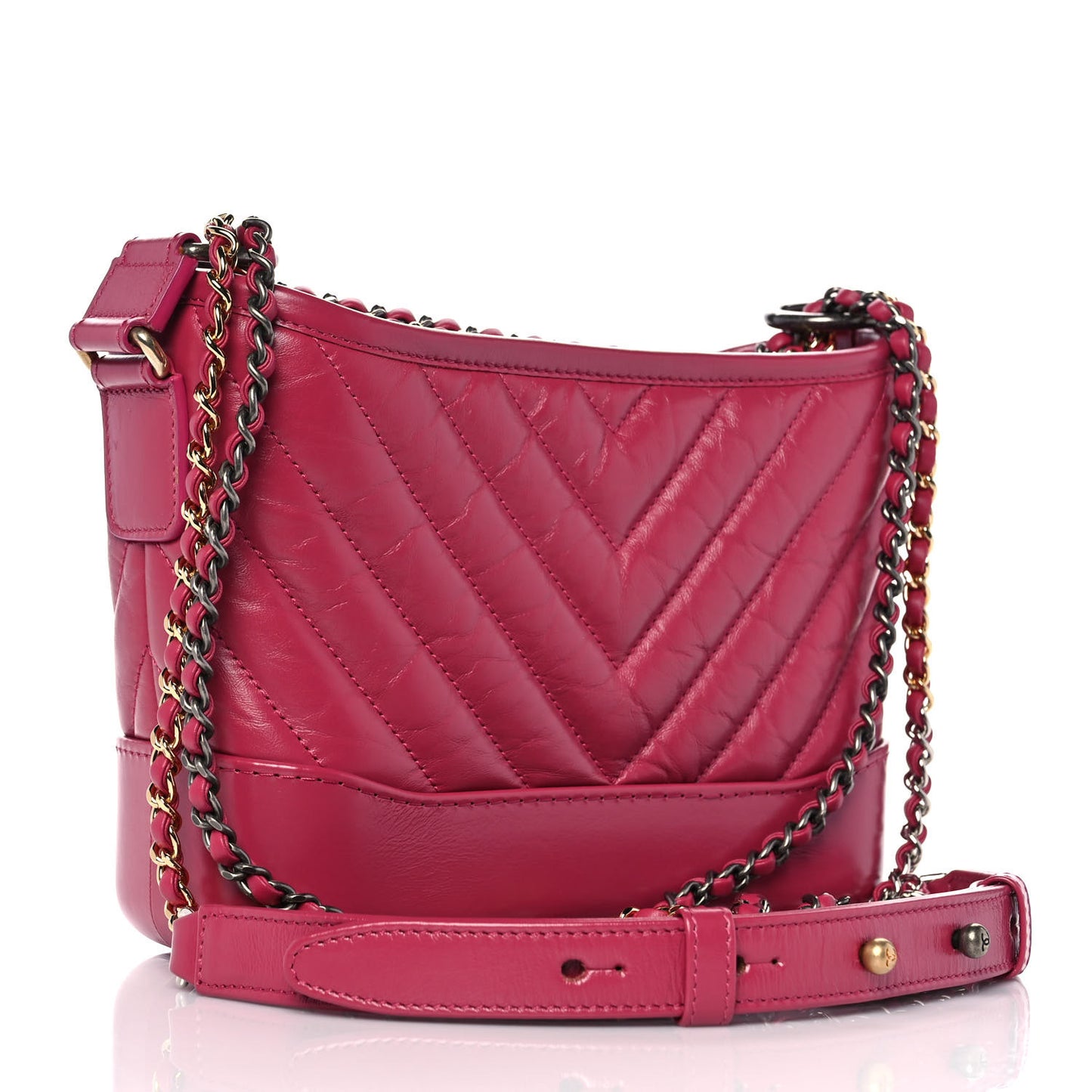 Aged Calfskin Chevron Quilted Small Gabrielle Hobo Dark Pink