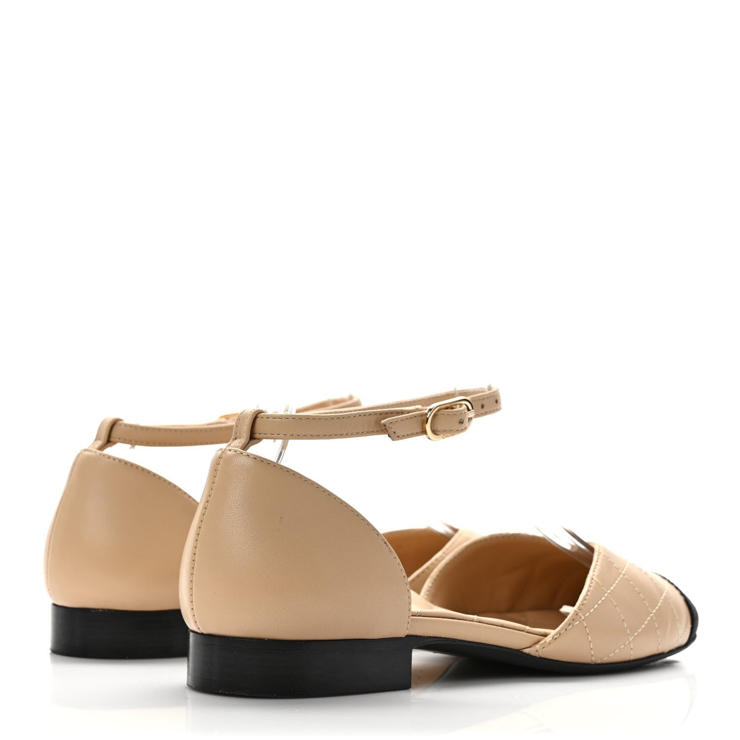 Chanel Lambskin Grosgrain Cap Toe CC Ankle Strap Sandals 36 Beige Black 4 of 10