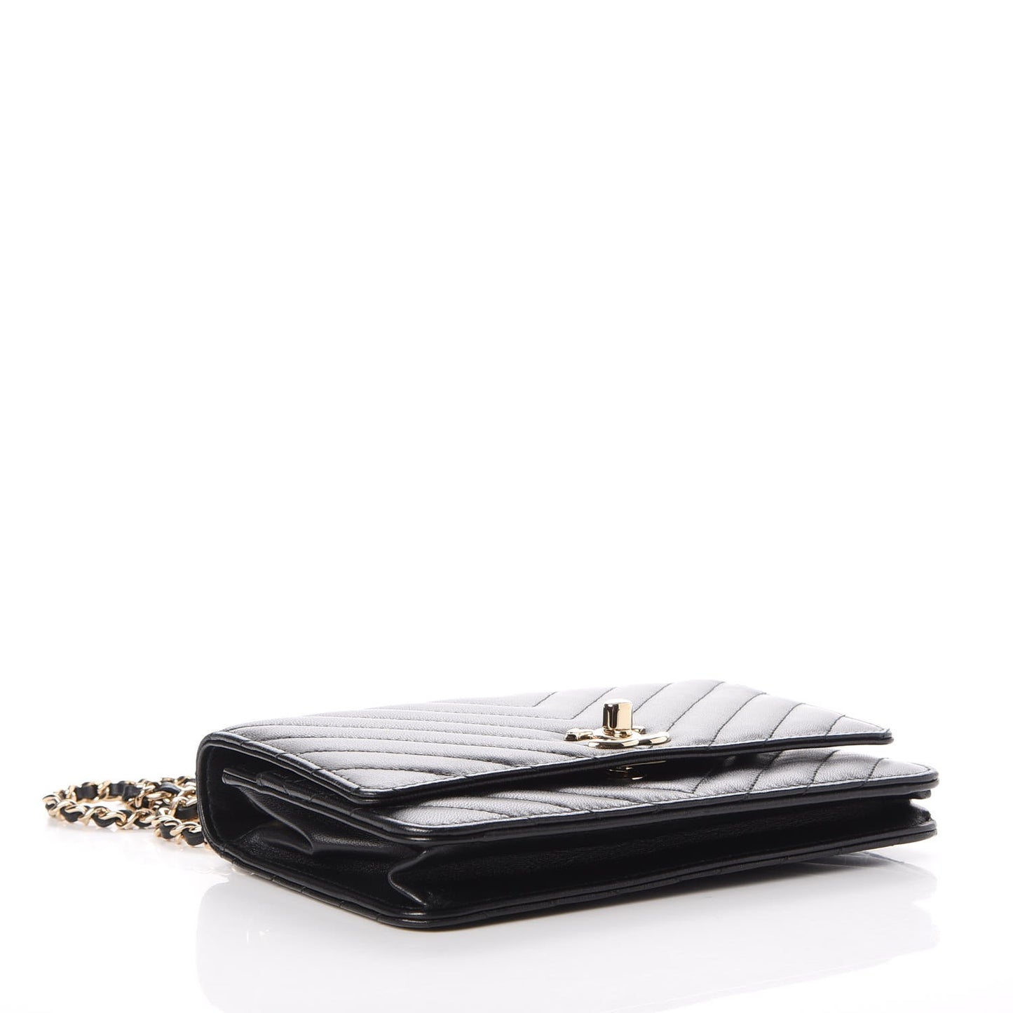 Lambskin Chevron Quilted Trendy CC Wallet On Chain WOC Black