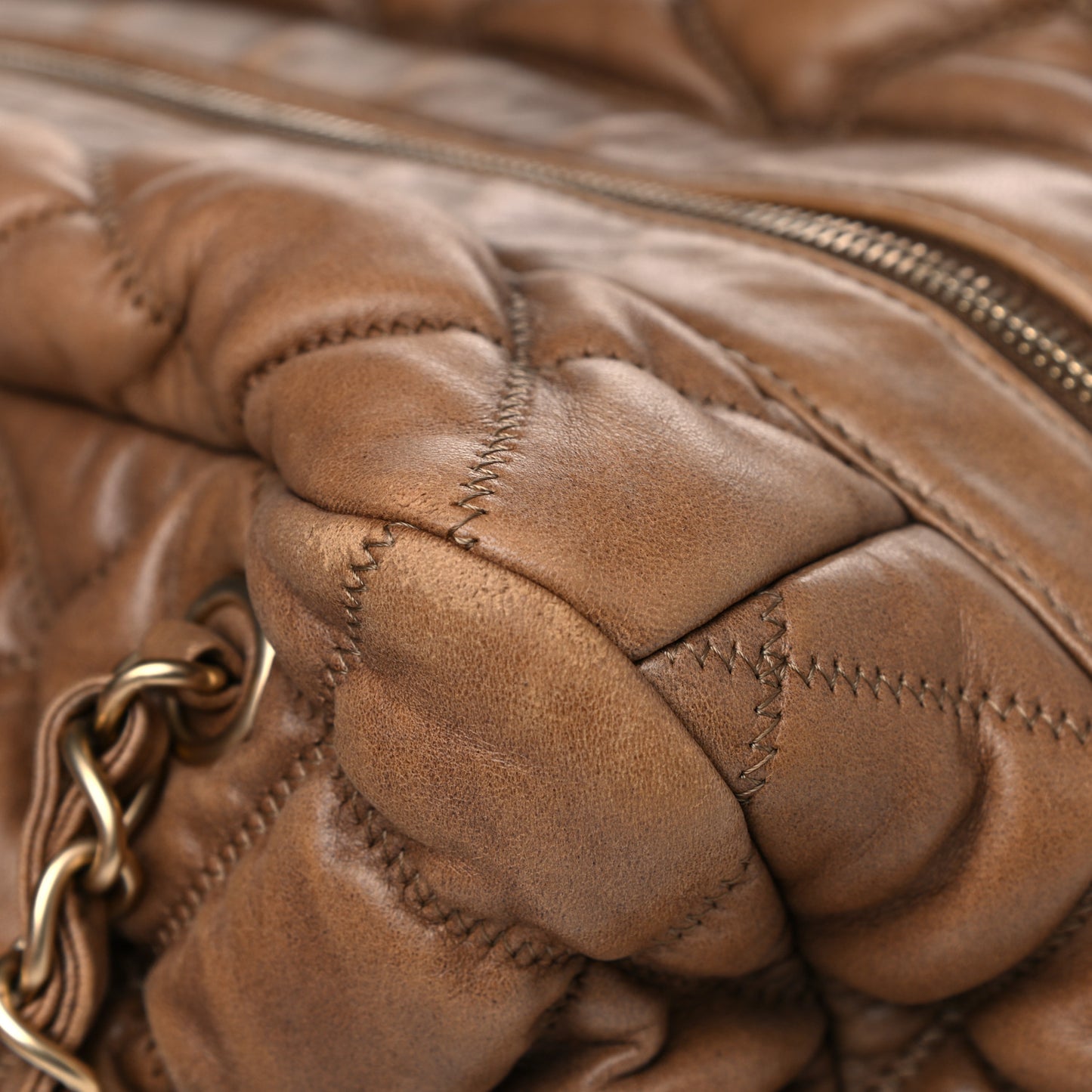 Calfskin Bubble Quilt Bowler Brown