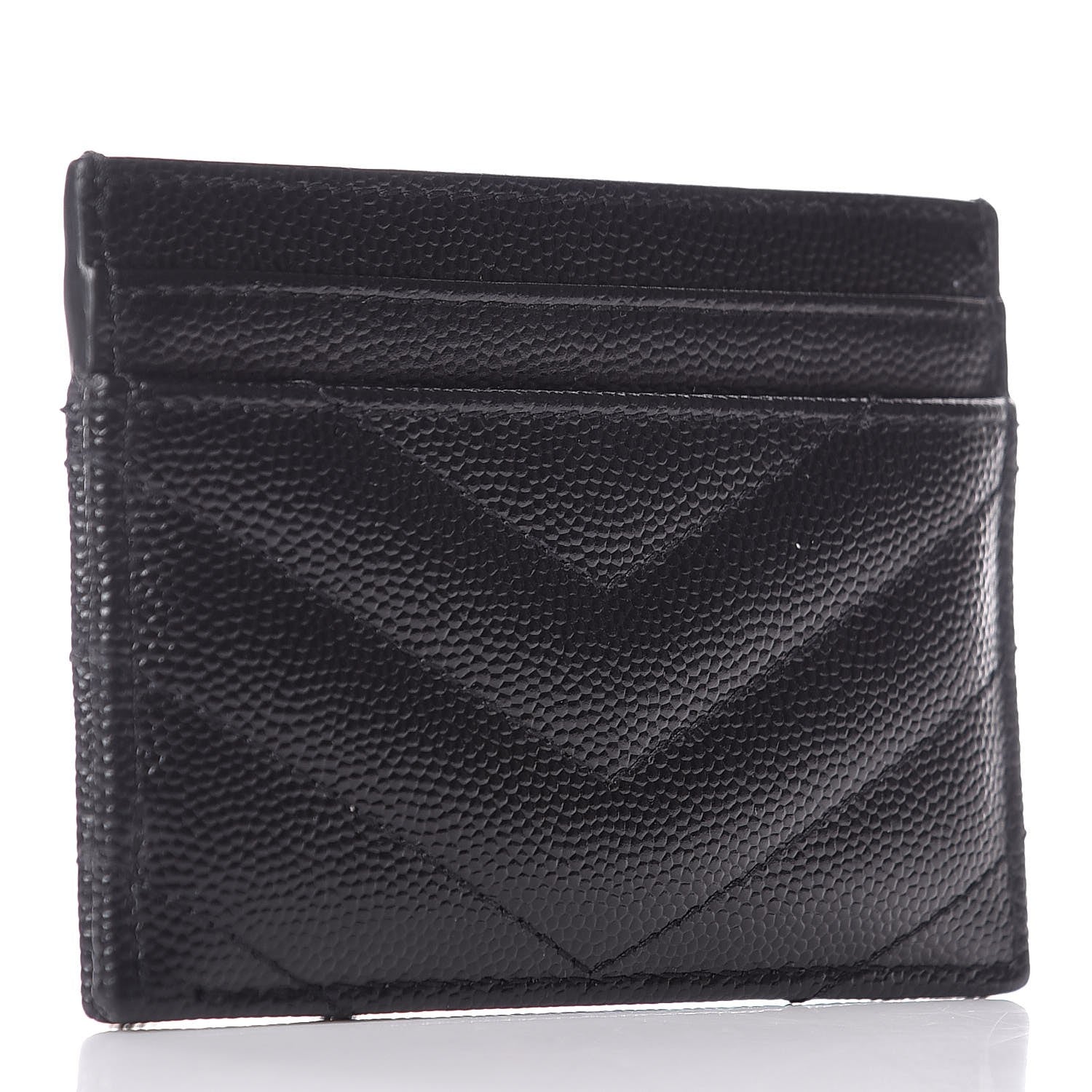 Saint Laurent Grain De Poudre Matelasse Chevron Monogram Credit Card Case Black 3 of 8