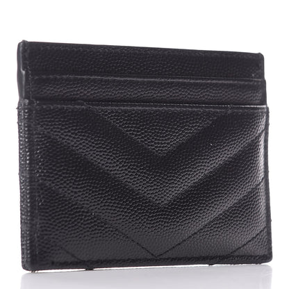 Saint Laurent Grain De Poudre Matelasse Chevron Monogram Credit Card Case Black 3 of 8