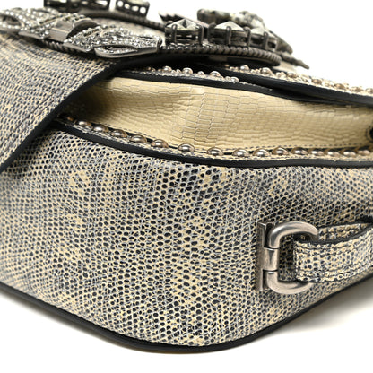 Miu Miu Lizard Embossed Calfskin Studded Jewel Buckle Dahlia Shoulder Bag Roccia 10 of 17
