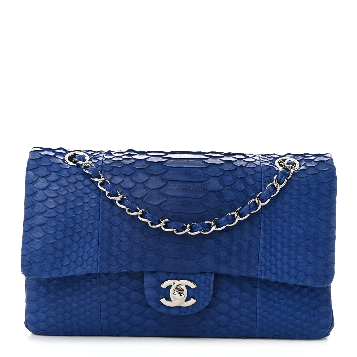 Snakeskin Medium Double Flap Blue
