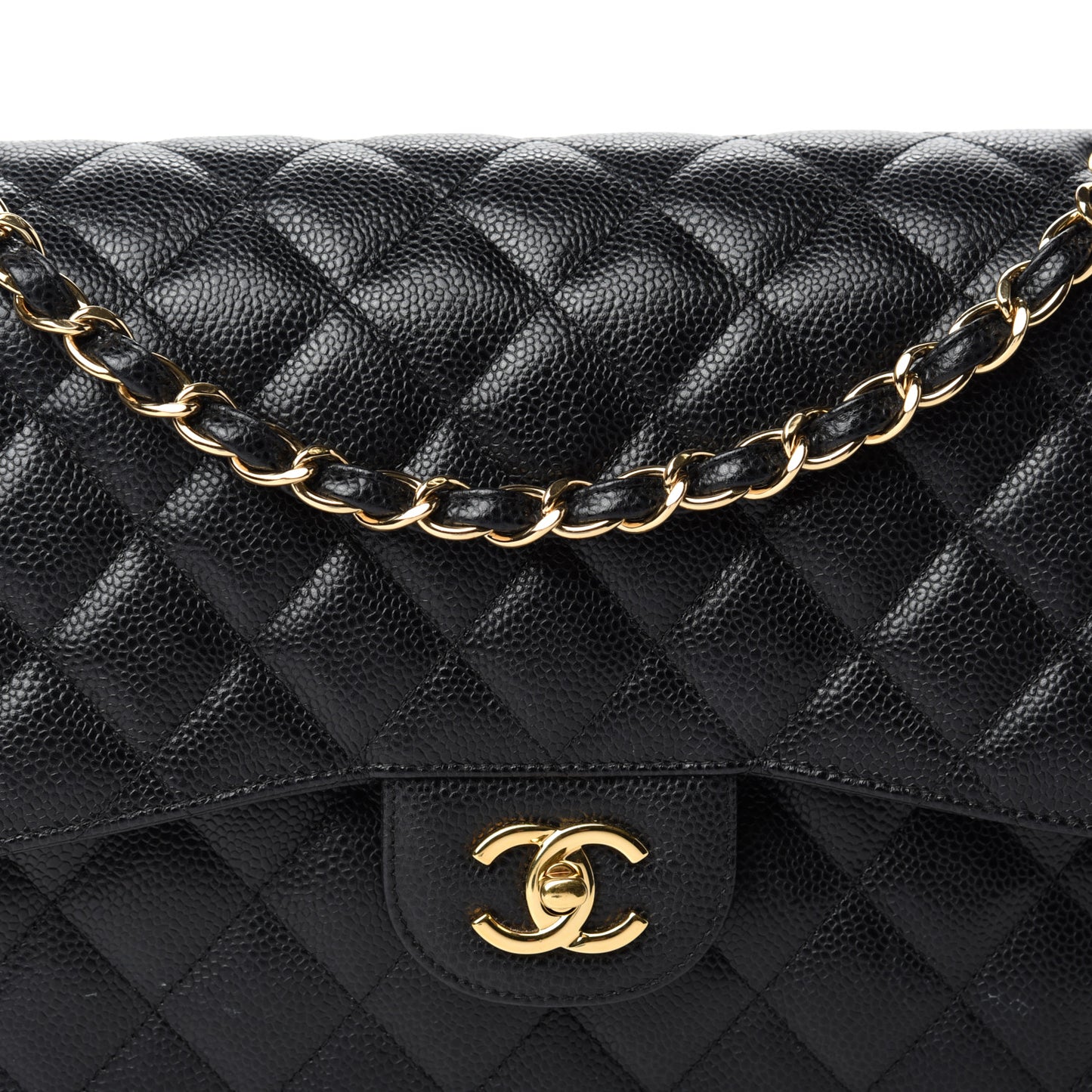 Caviar Quilted Jumbo Double Flap Black