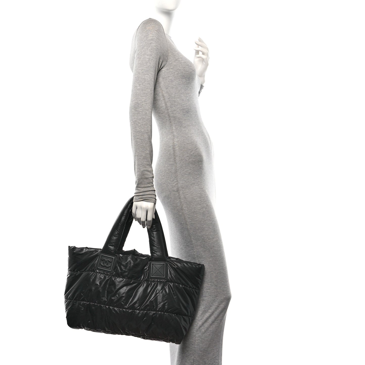 Nylon Quilted Small Coco Cocoon Tote Black
