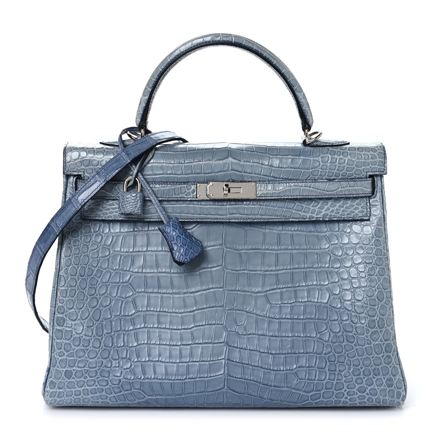Hermes Matte Porosus Crocodile Kelly 35 Bleu Brighton 1 of 16