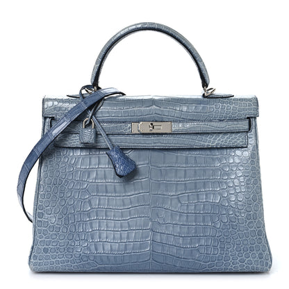 Hermes Matte Porosus Crocodile Kelly 35 Bleu Brighton 1 of 16