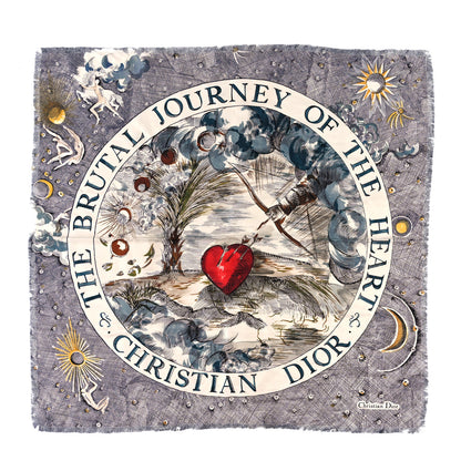 Christian Dior Silk Brutal Journey Of The Heart Square Scarf 1 of 3