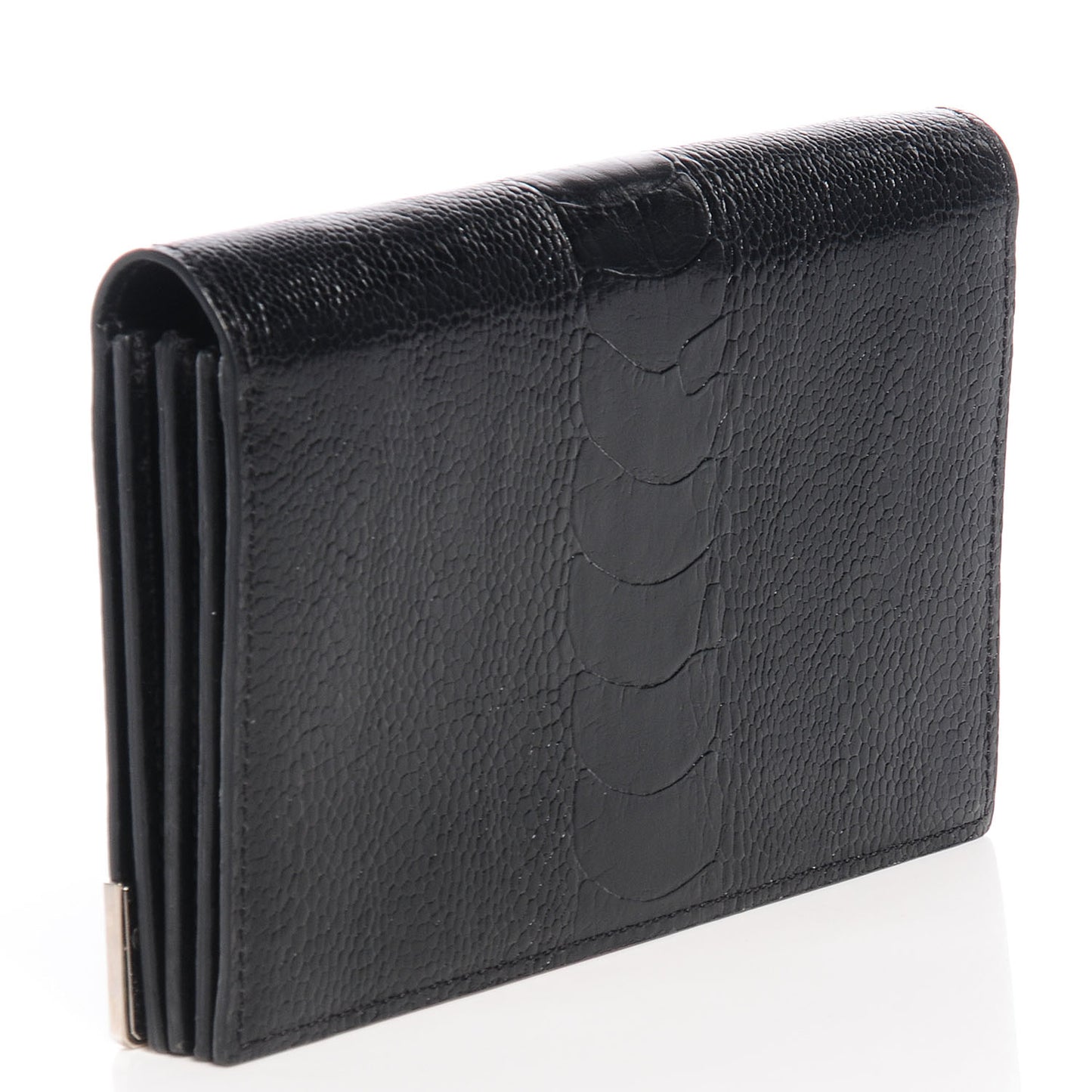 Ostrich Embossed Leather Prisma Biker Purse Black