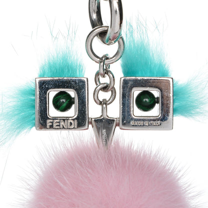 Fendi Mink Fur Hypnoteyes Chick Pom Pom Bag Charm Pink Light Blue 3 of 4