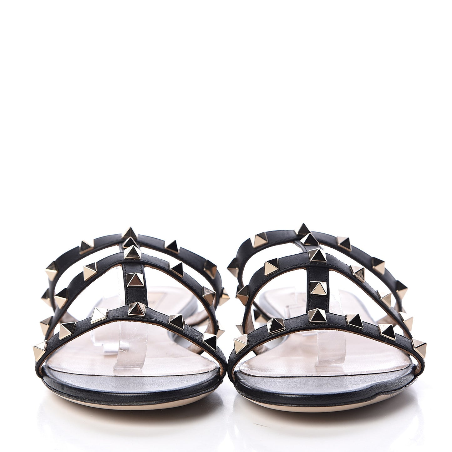 Nappa Rockstud Caged Flat Slide Sandals 37.5 Black
