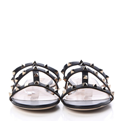 Valentino Garavani Nappa Rockstud Caged Flat Slide Sandals 37.5 Black 2 of 10