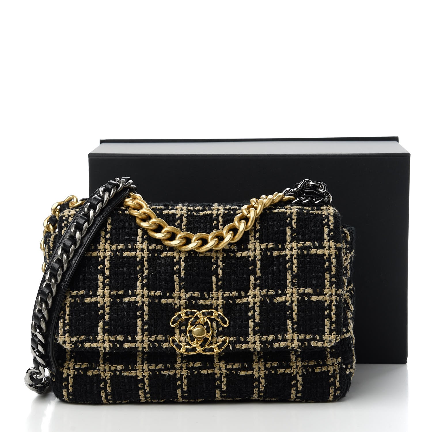 Chanel Tweed Quilted Medium Chanel 19 Flap Black Beige 11 of 12
