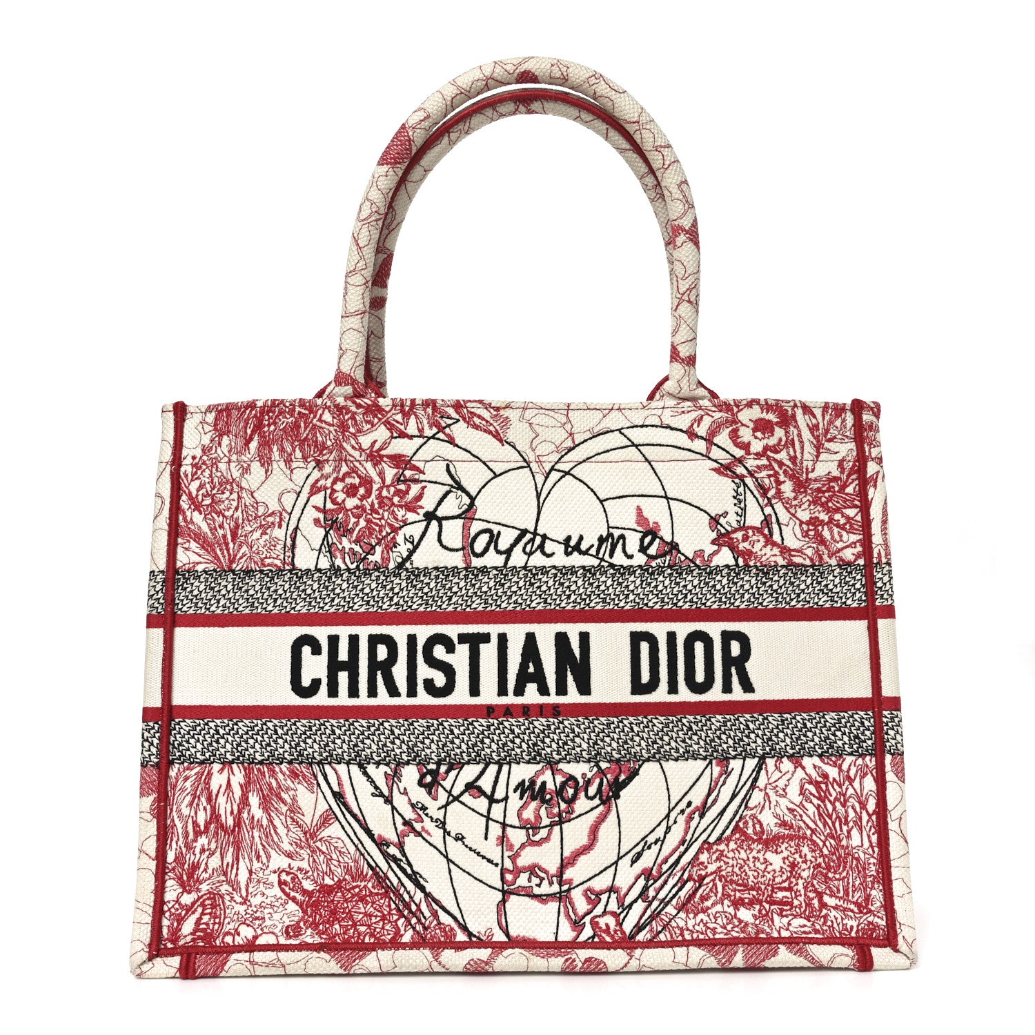 Christian Dior Canvas Embroidered Medium Dioramour D-Royaume Book Tote Red Multicolor 1 of 10