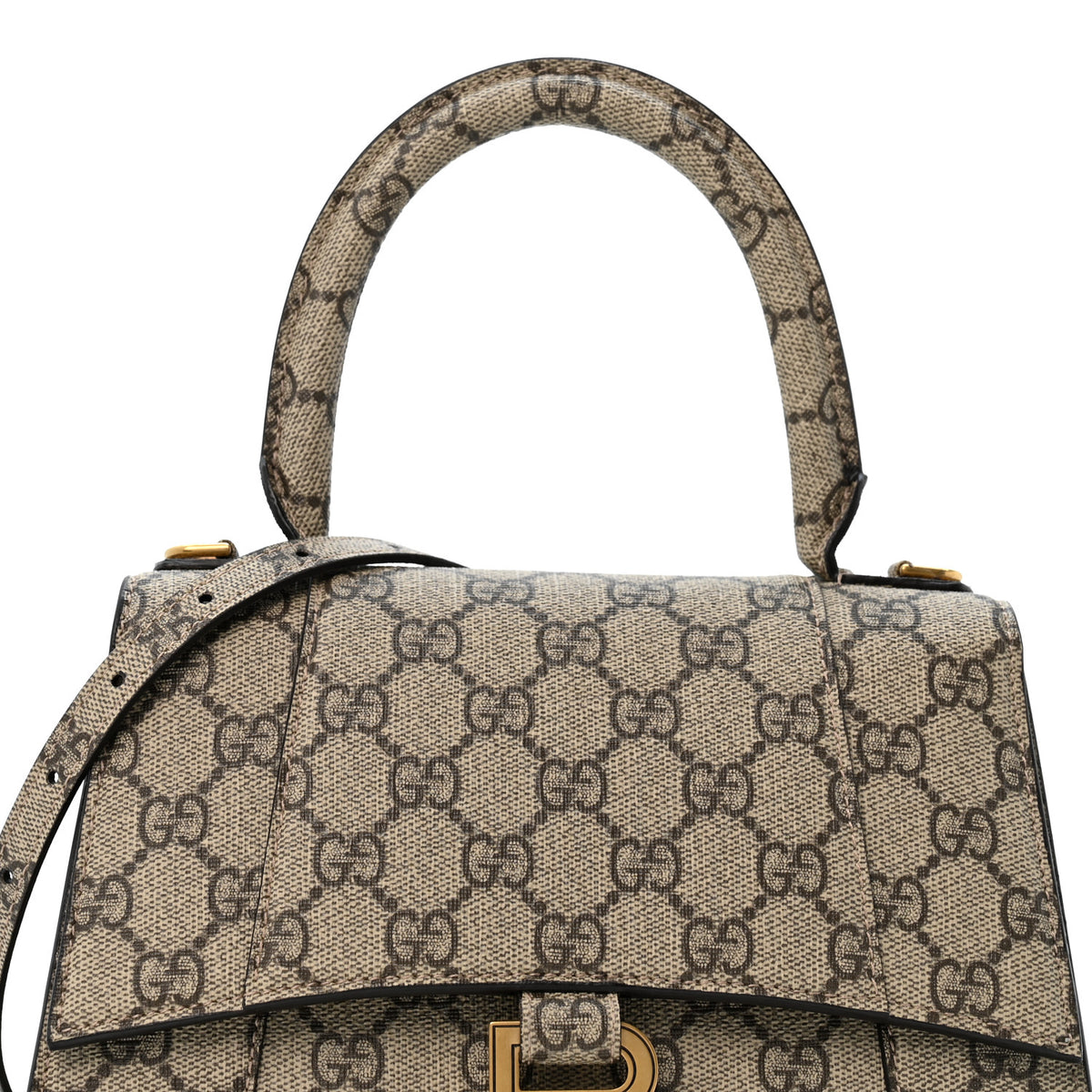 Balenciaga X GUCCI GG Supreme Monogram Small Hourglass Top Handle Bag Beige Ebony 7 of 9