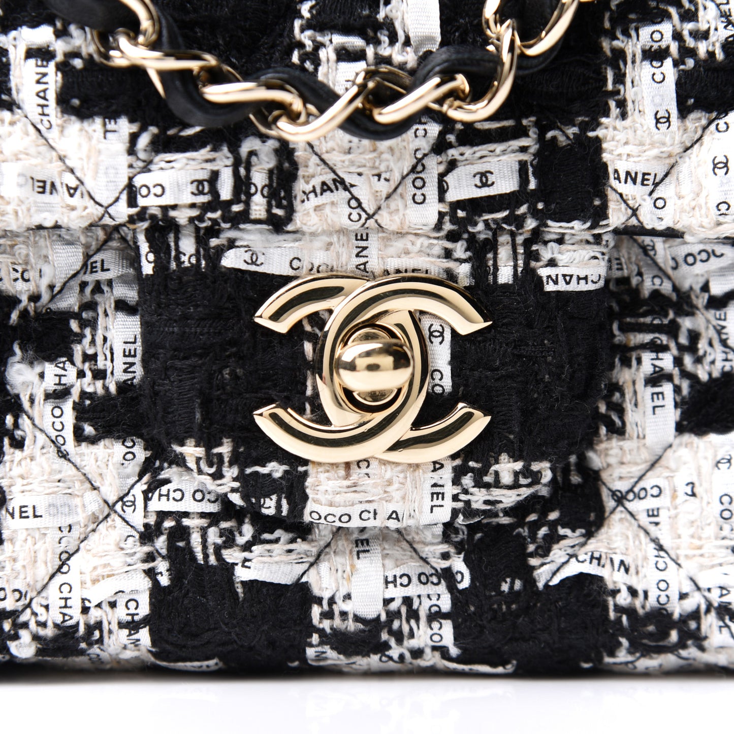 Tweed Quilted Mini Rectangular Flap Black Ecru White