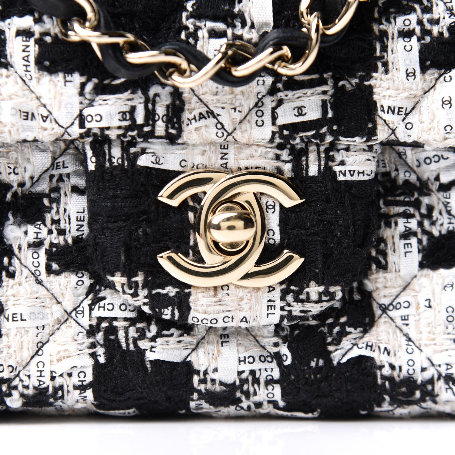 Chanel Tweed Quilted Mini Rectangular Flap Black Ecru White 8 of 12