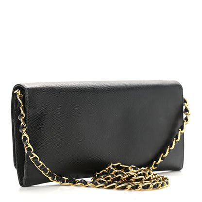Prada Saffiano Metal Oro Chain Wallet Black 3 of 7
