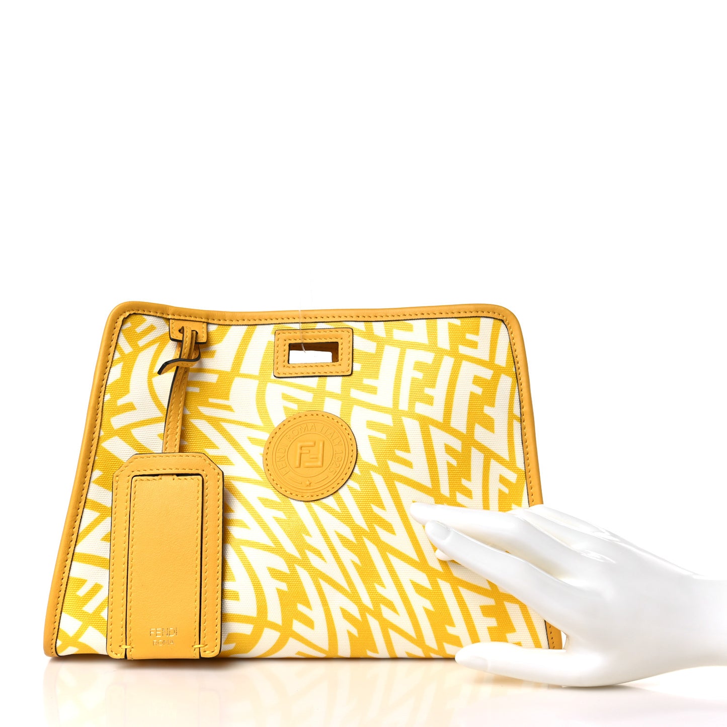 X SARAH COLEMAN Glazed Canvas Vitello Grace FF Vertigo Mini Peekaboo Defender Cover Mimosa White