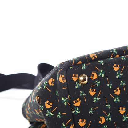 Prada Canapa Palm Tree Print Logo Tote Black 11 of 13