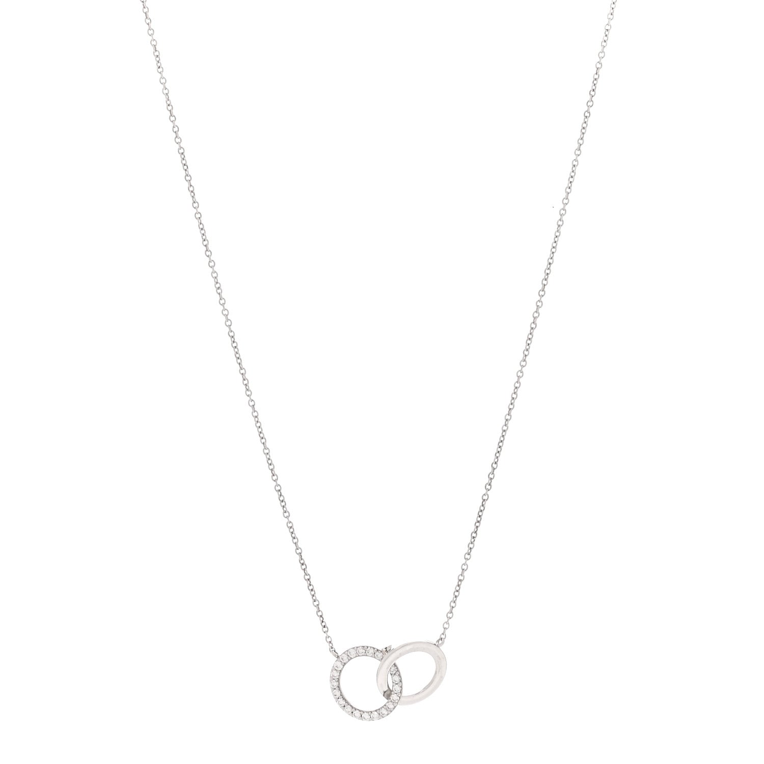 Tiffany 18K White Gold Diamond Double Interlocking Circles Pendant Necklace 1 of 6