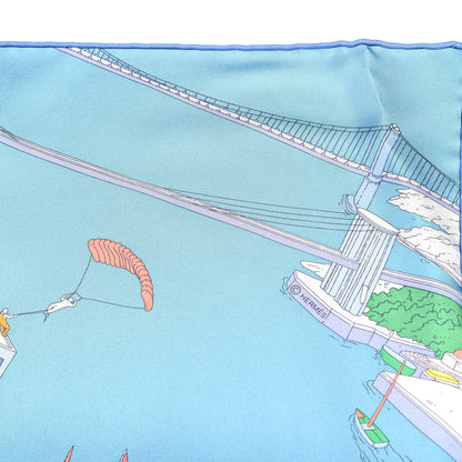 Hermes Silk The Battery New York Scarf 90 Bleu Vert Rose Pale 3 of 4