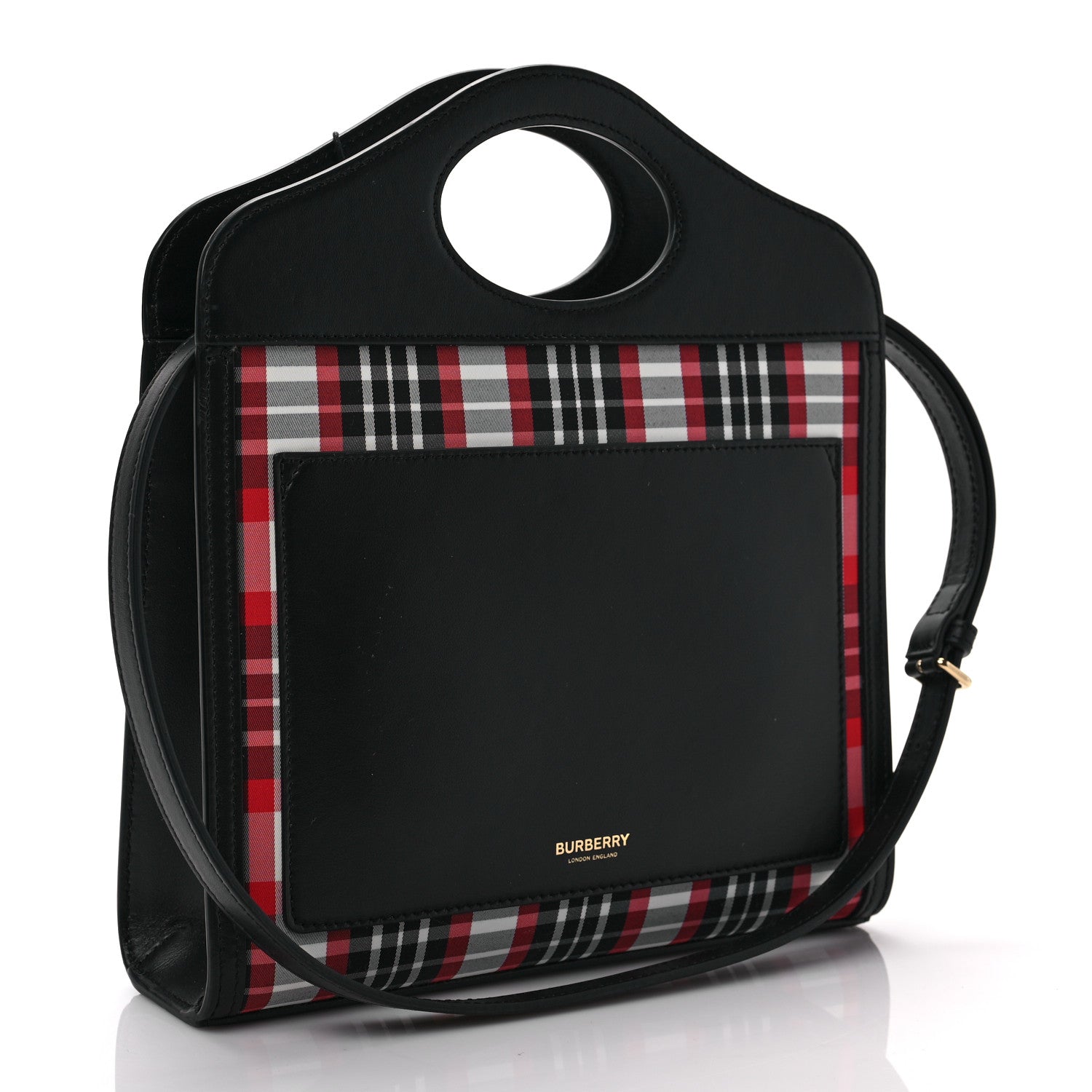 Burberry Calfskin Nylon Tartan Mini Pocket Bag Bright Red 3 of 8
