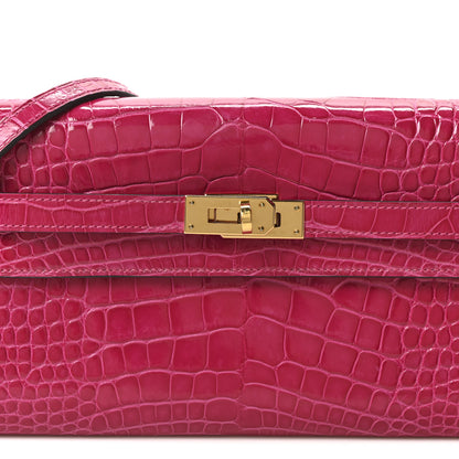 Hermes Shiny Alligator Kelly Wallet To Go Rose Scheherazade 7 of 10