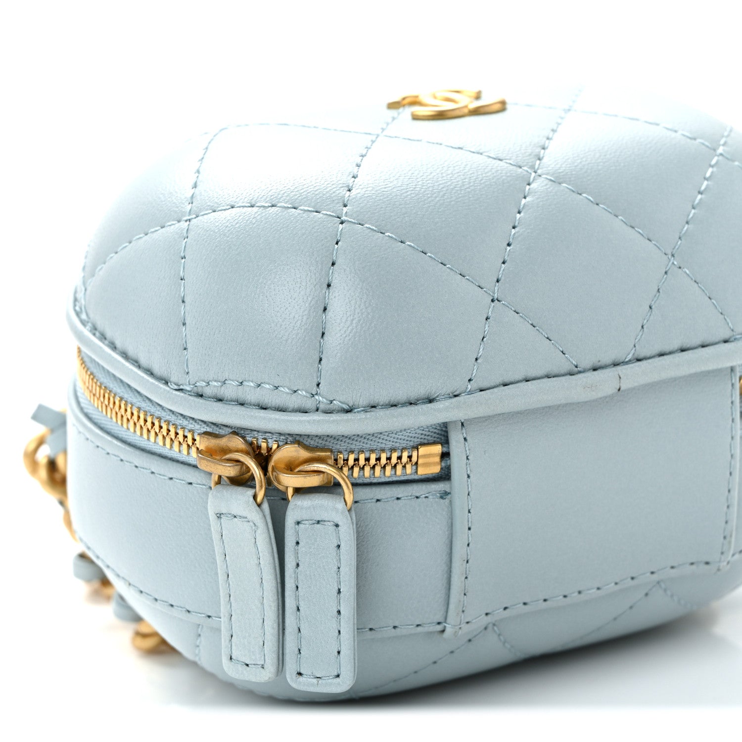 Chanel Lambskin Quilted CC Bubble Vanity Case With Chain Light Blue 9 of 10