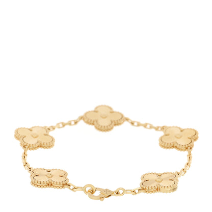 Van Cleef & Arpels 18K Yellow Gold 5 Motifs Guilloche Vintage Alhambra Bracelet 2 of 5