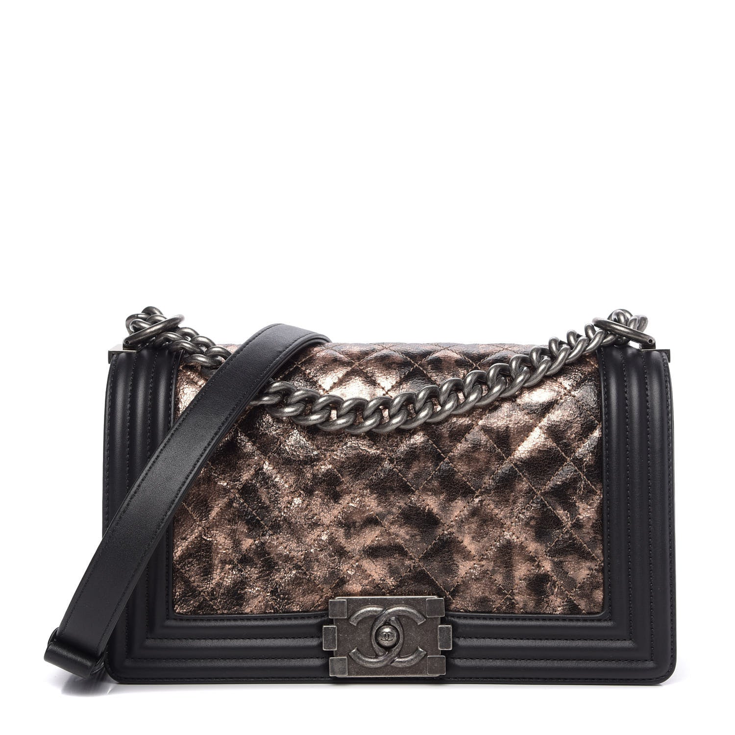 Chanel Metallic Crumpled Goatskin Medium Boy Flap Black Gold 1 of 12