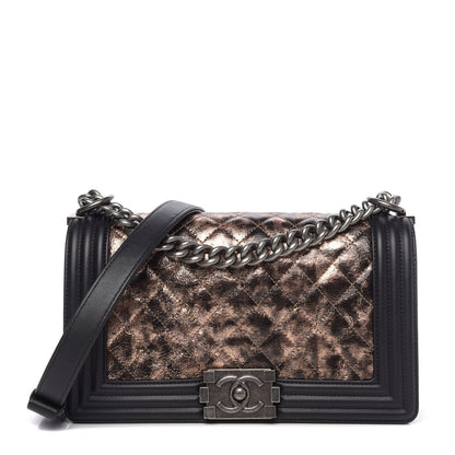 Chanel Metallic Crumpled Goatskin Medium Boy Flap Black Gold 1 of 12
